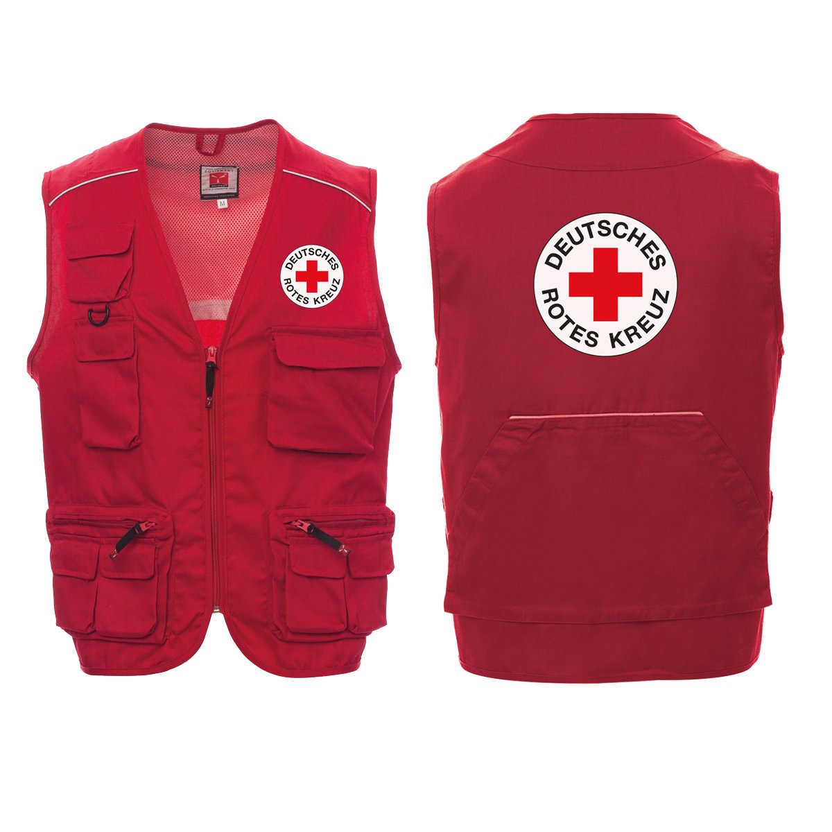 Reporterweste rot mit Stick Rundlogo Reporterweste rot mit Stick Rundlogo