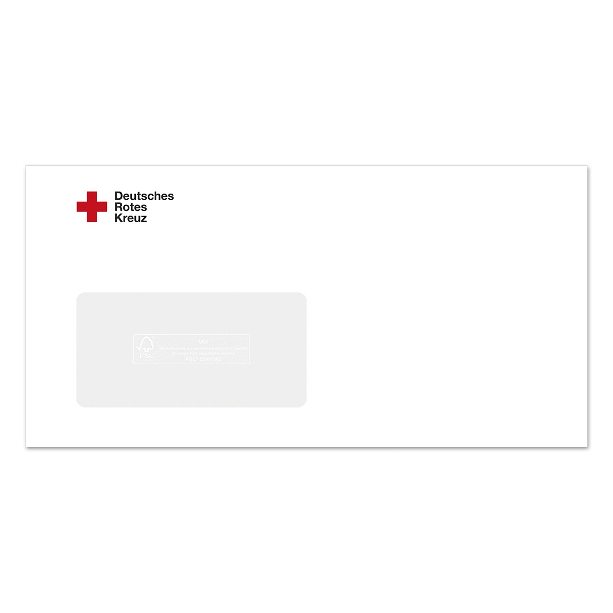 Briefumschlag mit Fenster und DRK-Kompaktlogo, DIN lang, maschinenkuvertierbar, VE = 1.000 Stück Briefumschlag mit Fenster und DRK-Kompaktlogo, DIN lang, maschinenkuvertierbar, VE = 1.000 Stück