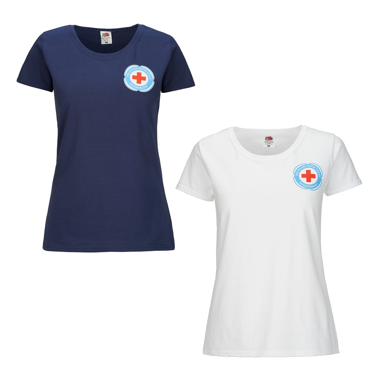 T-Shirt Damen, weiß und navy Druck Wasserwachtlogo T-Shirt für Damen mit weiß und navy Druck Wasserwachtlogo