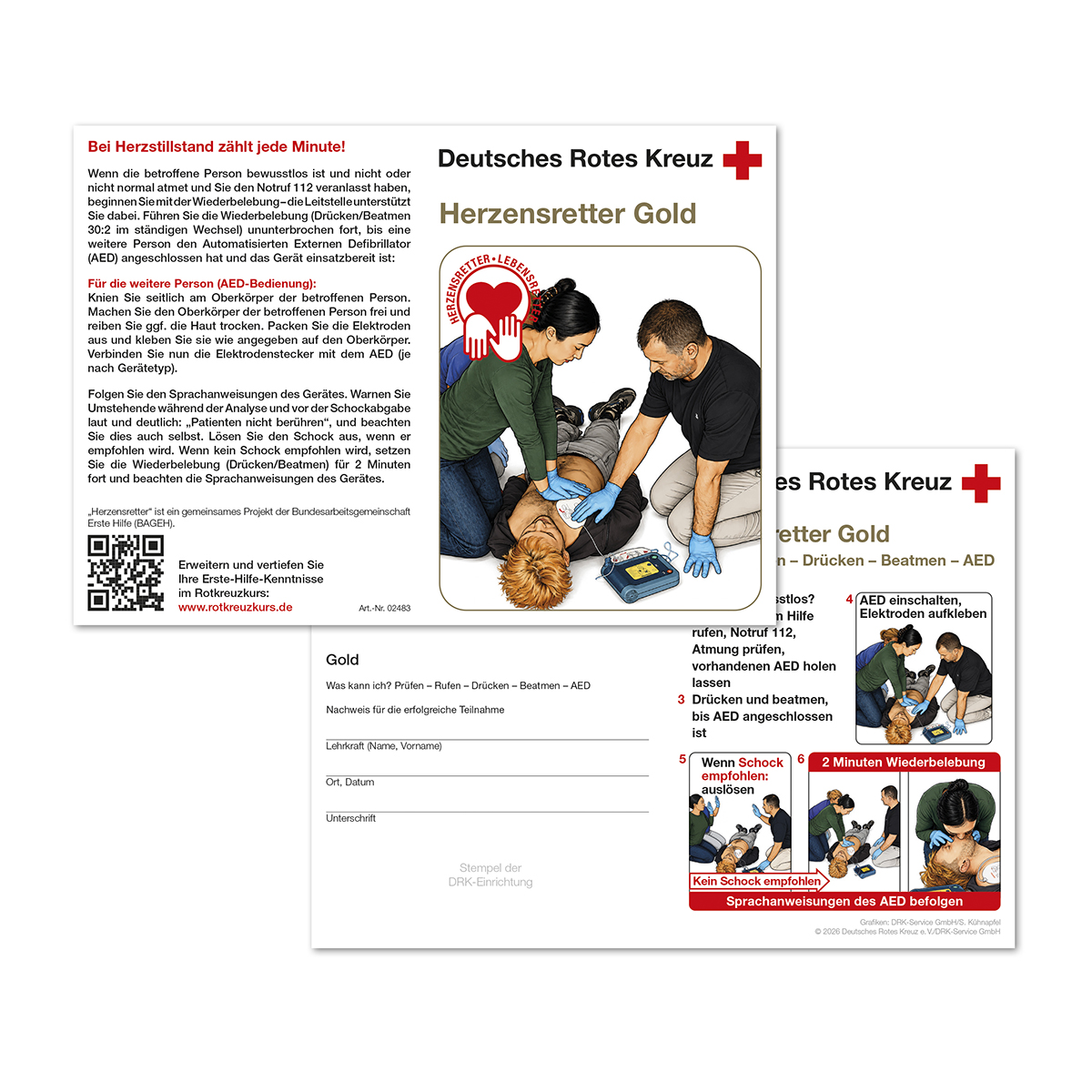 Herzrettungskarte, AED-Anleitung, Herz-Lebensrettung, Erste Hilfe, Rotes Kreuz