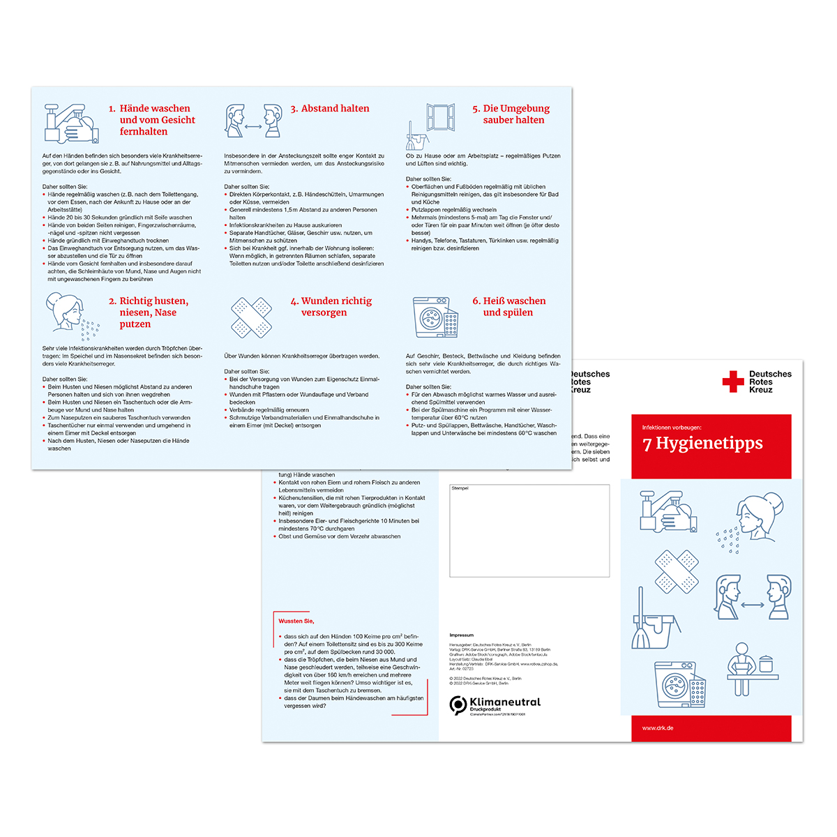 Faltblatt Infektionen vorbeugen: 7 Hygienetipps mit  VE = 50 Stück
