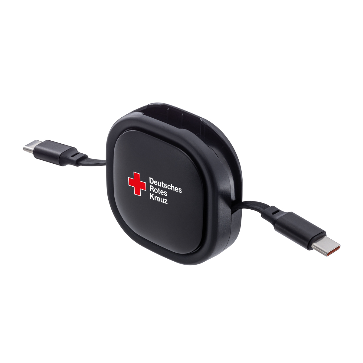 USB-C-Kabel, ausziehbares Kabel, Ladekabel, schwarzes Gehäuse, Deutsches Rotes Kreuz, USB-C-Kabel, Aufrollbares Kabel, Ladekabel, Schwarzes Kunststoffgehäuse, USB-C-Stecker