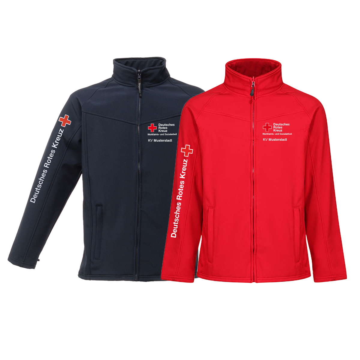 Softshelljacke Ärmelstick, Wohlfahrt Nds., mit Zusatzzeile vorn Bekleidung, Mantel, Jacke, Fleece