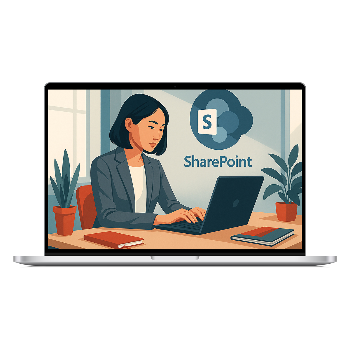 E-Learning-Modul Microsoft SharePoint Laptop, PC, Bildschirm, Person, Frau