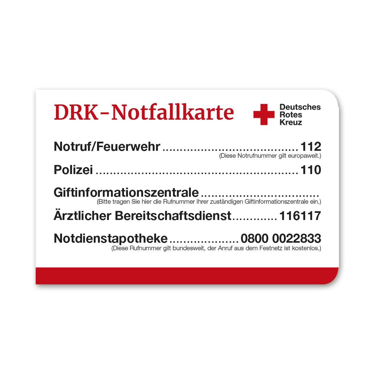 DRK-Notfallkarte mit VE = 20 Stück