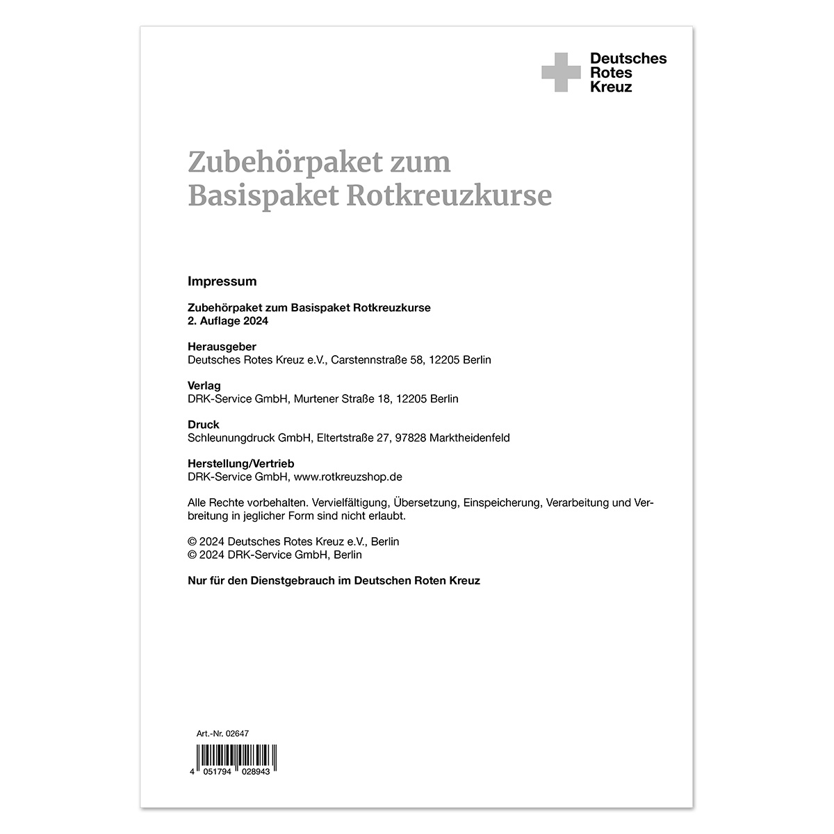 Zubehörpaket zum Basispaket Rotkreuzkurse VE = 1 Stück