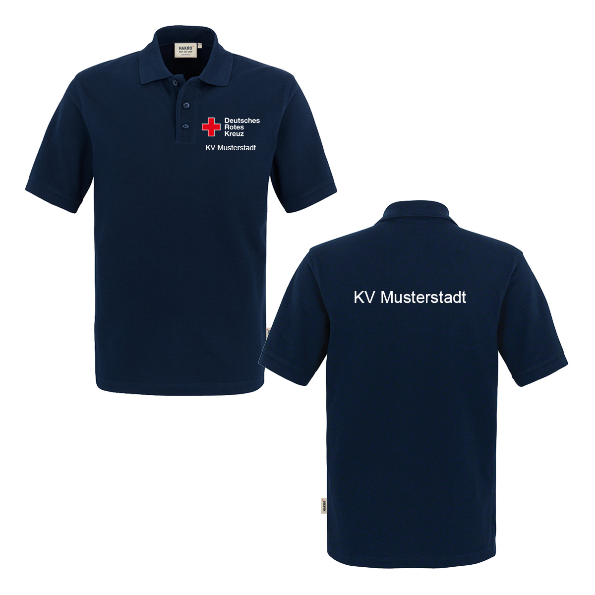 Hakro Poloshirt navy mit Stick Kompaktlogo und Zusatzzeile vorn und hinten