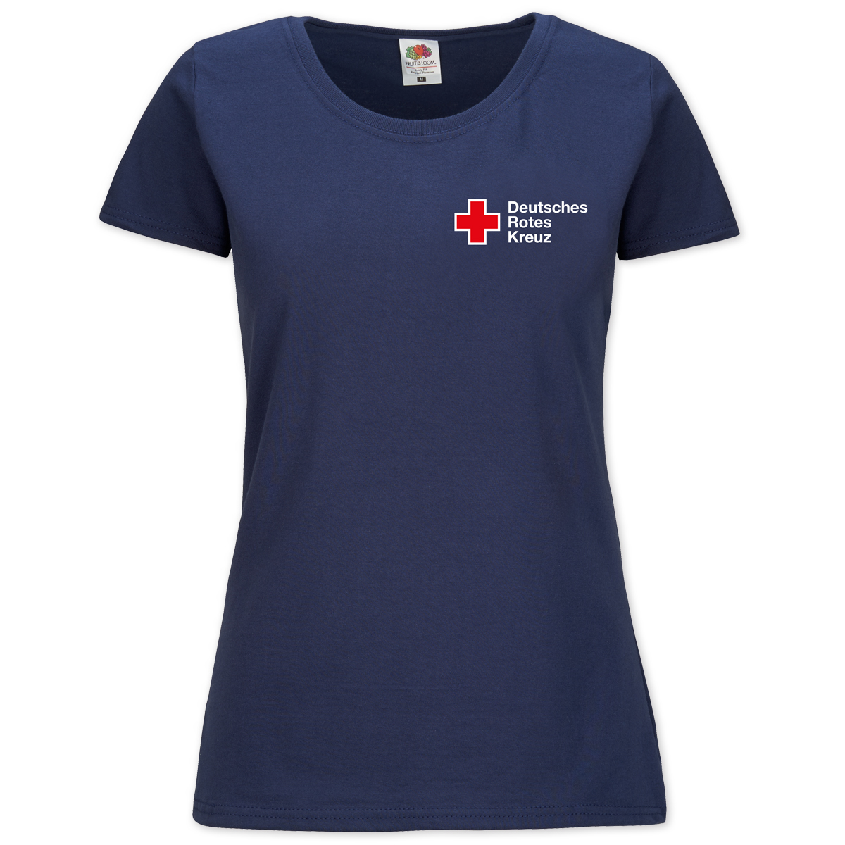 T-Shirt für Damen mit weiß und navy Druck DRK-Kompaktlogo