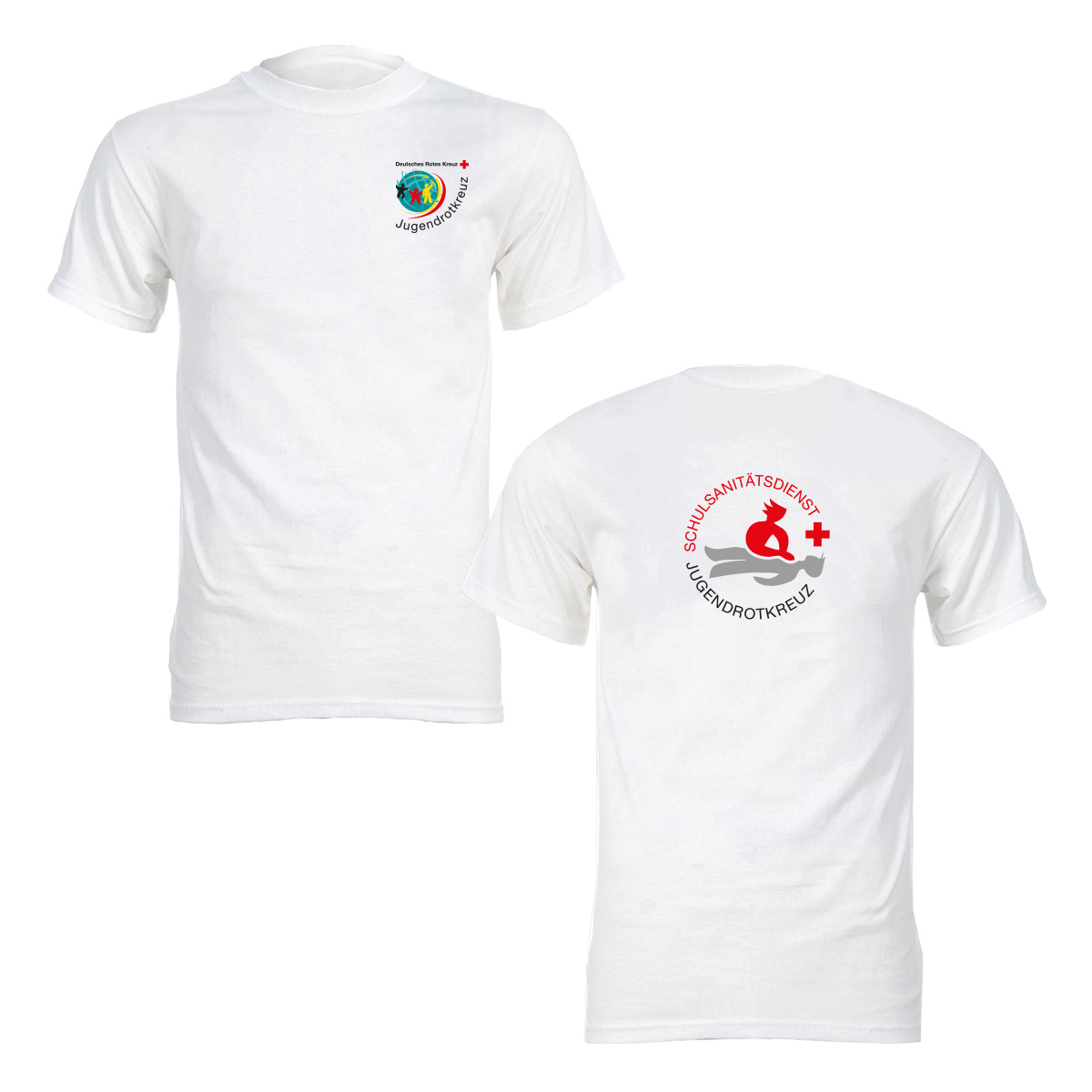 T-Shirt weiß mit Druck: SSD-Logo und Zusatzzeile vorn und hinten