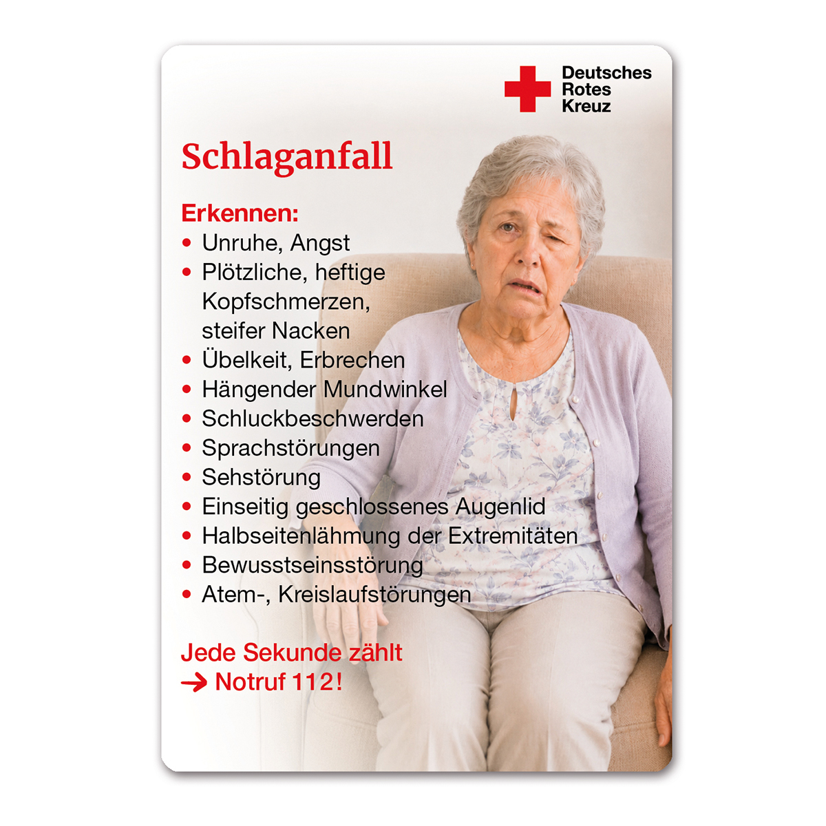 Notfall, Herz-Kreislauf, Rotes Kreuz, Schlaganfall-Aufklärung, Seniorin