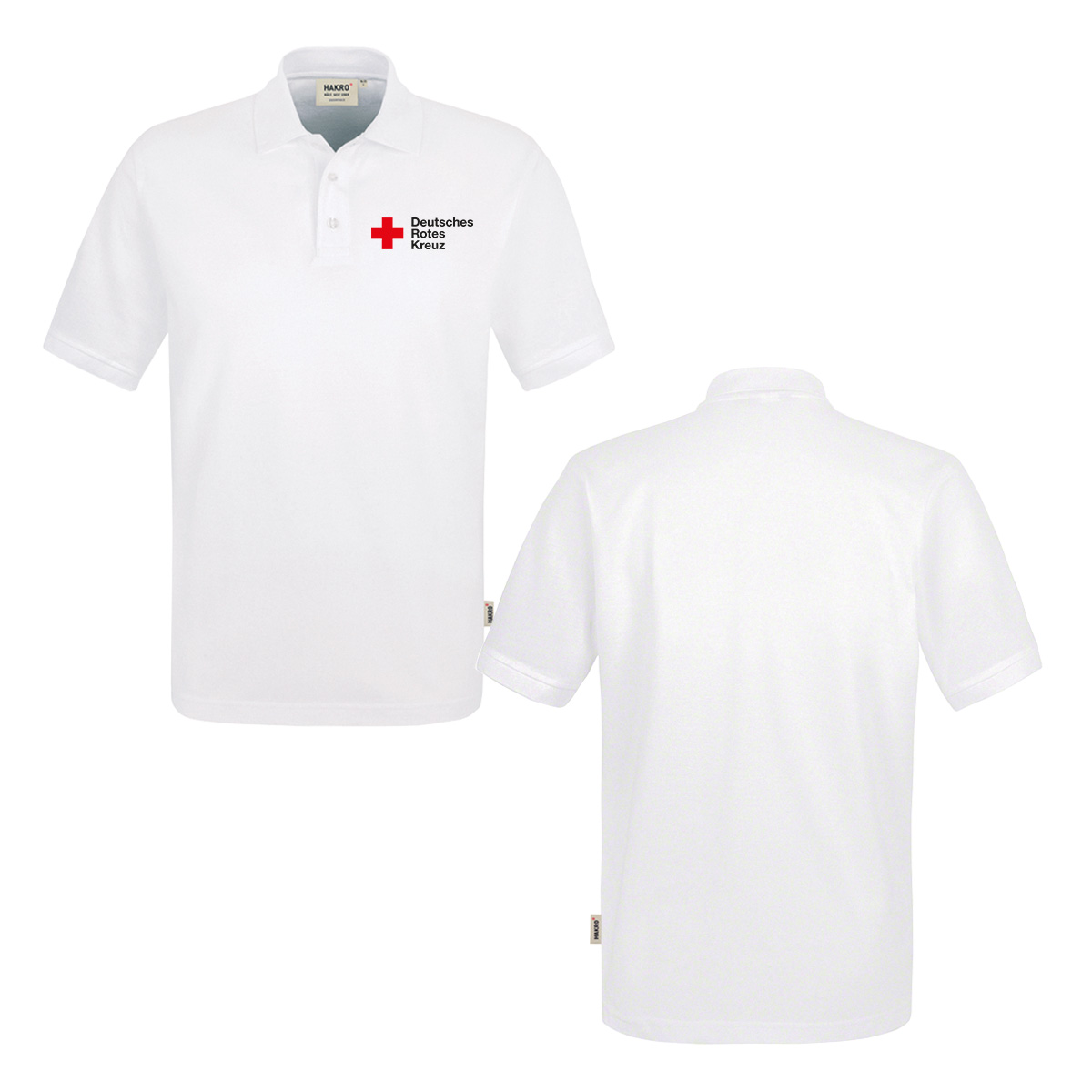 Hakro Poloshirt weiß mit Stick Kompaktlogo und Zusatzzeile vorn und hinten