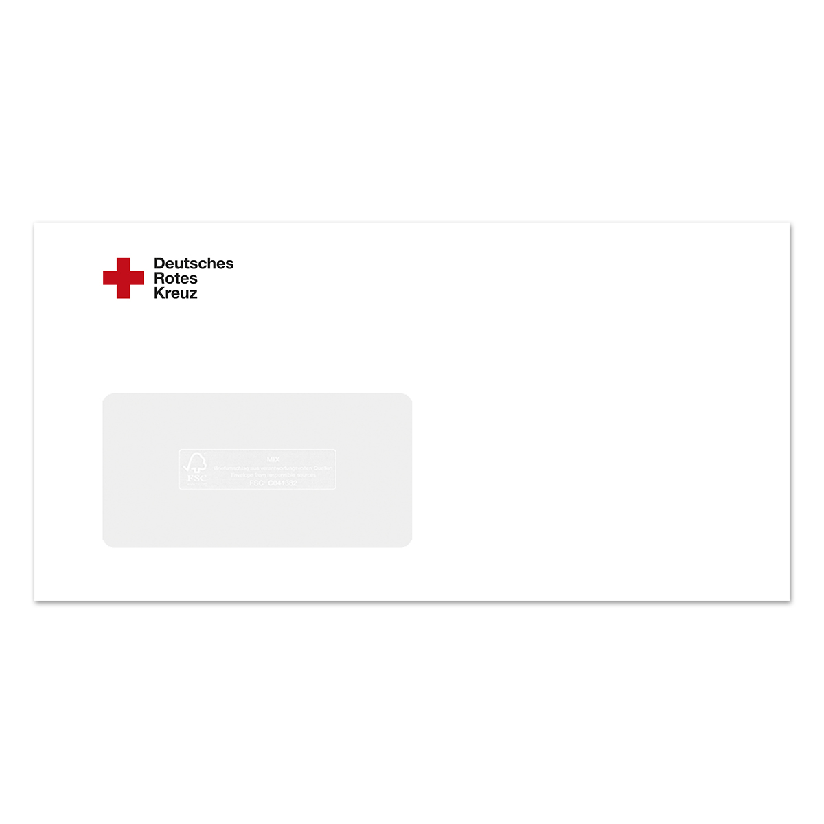 Briefumschlag mit Fenster und DRK-Kompaktlogo DIN lang, VE = 1.000 Stück Briefumschlag mit Fenster und DRK-Kompaktlogo DIN lang, VE = 1.000 Stück