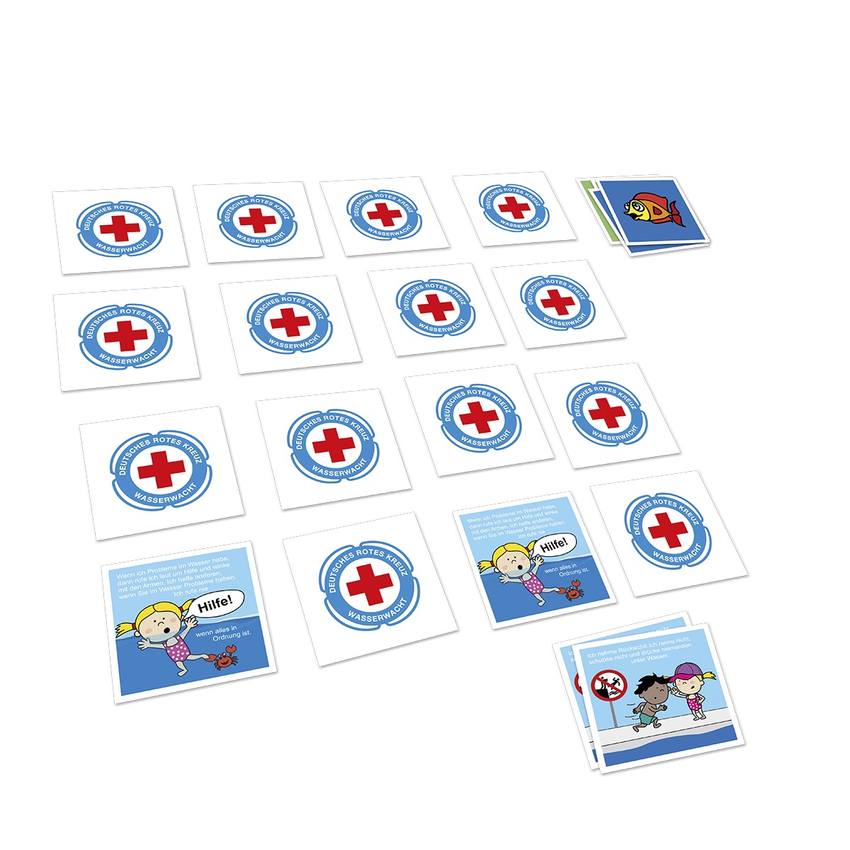 Memo-Spiel der Wasserwacht des DRK (für drei Altersklassen) VE = 3 Sets (3 Spielsets á 3 Bögen) Memo-Spiel der Wasserwacht des DRK (für drei Altersklassen) VE = 3 Sets (3 Spielsets á 3 Bögen)