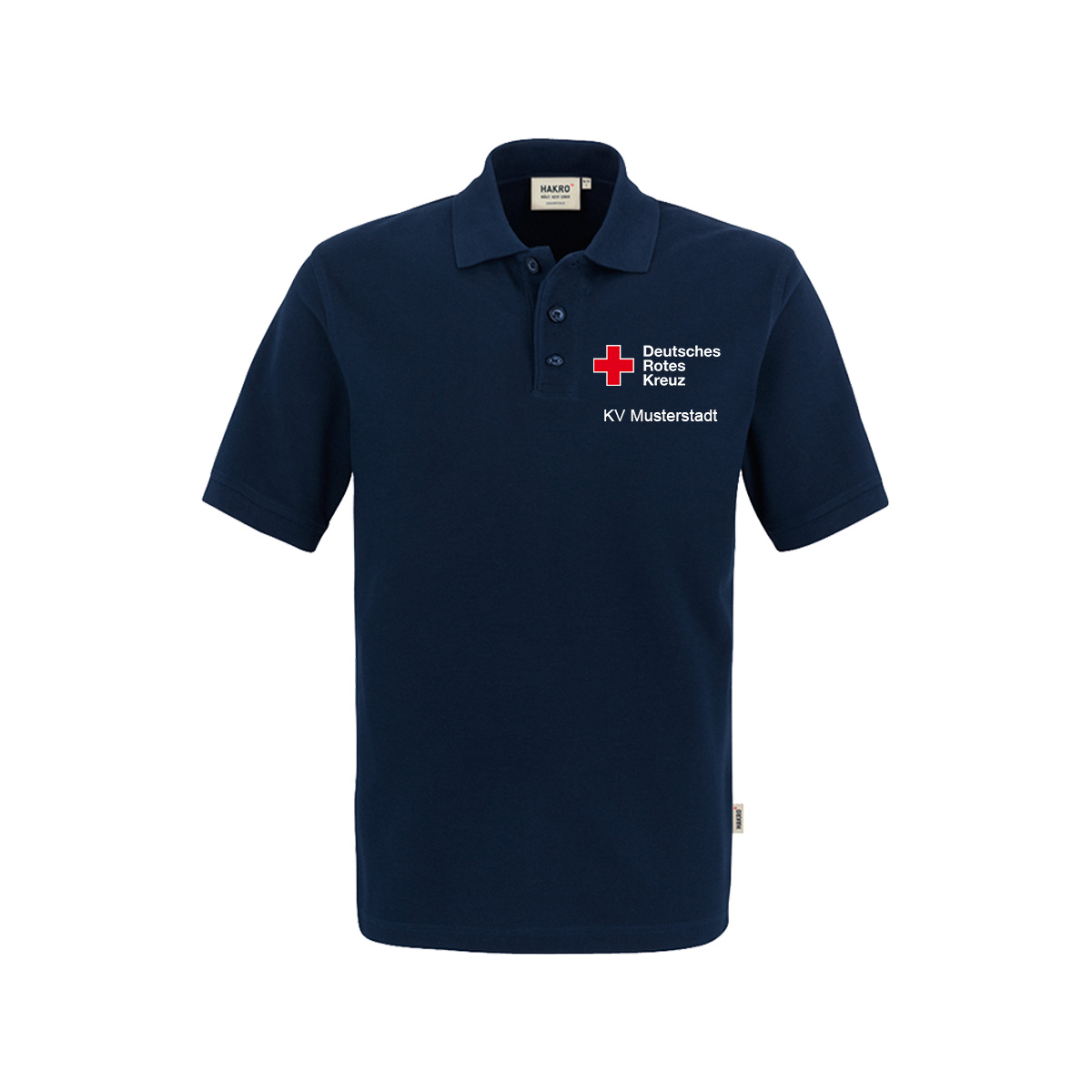 Hakro Poloshirt navy, Stick Kompaktlogo und Zusatzzeile vorn Hakro Poloshirt navy mit Stick Kompaktlogo und Zusatzzeile vorn
