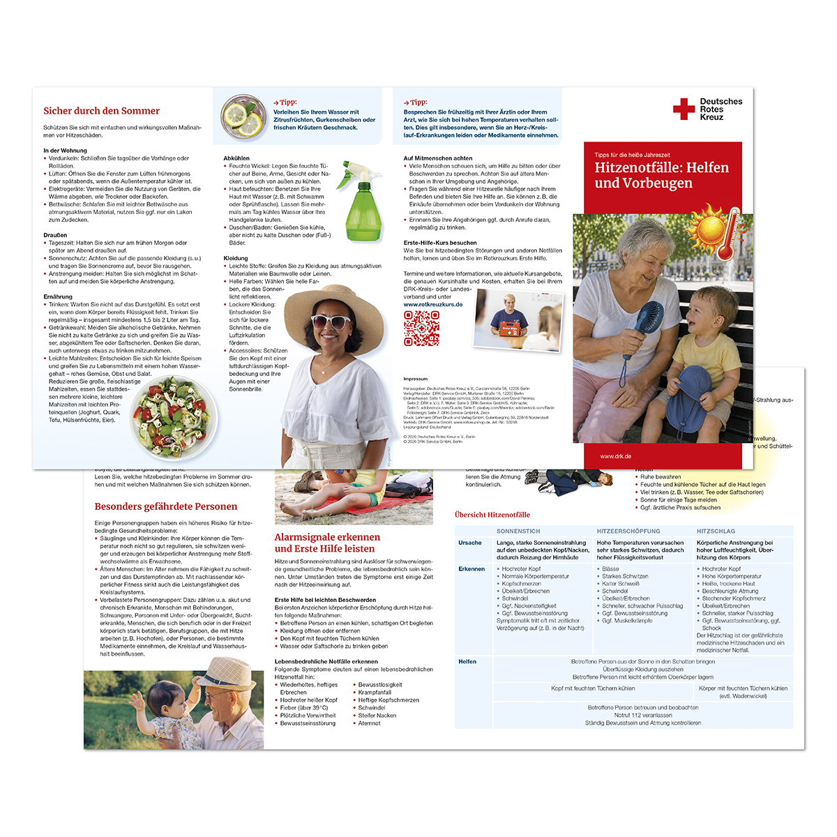 Faltblatt Hitzenotfälle: Helfen und Vorbeugen mit VE = 50 Stück, img_flyer, gesundheit, notfall, erste_hilfe, rettungsdienst, notfallbroschuere, erste-hilfe, hilfe, notruf, rotes-kreuz