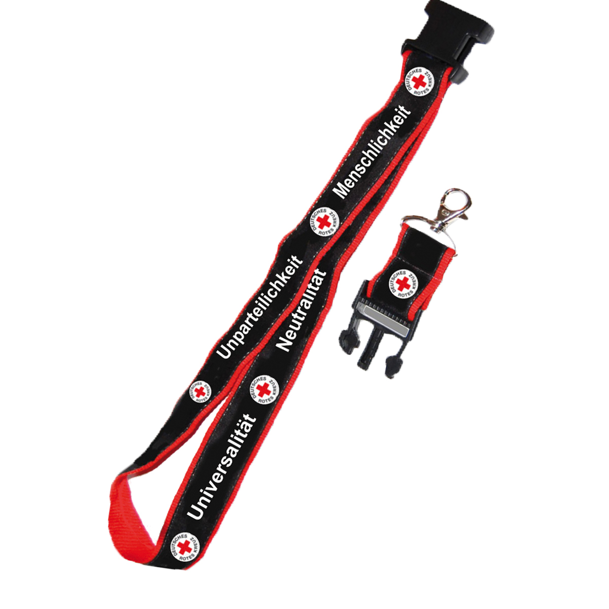 DRK-Schlüsselband mit den 7 Grundsätzen des DRK Farbe: schwarz/ rot, VE = 10 Stück