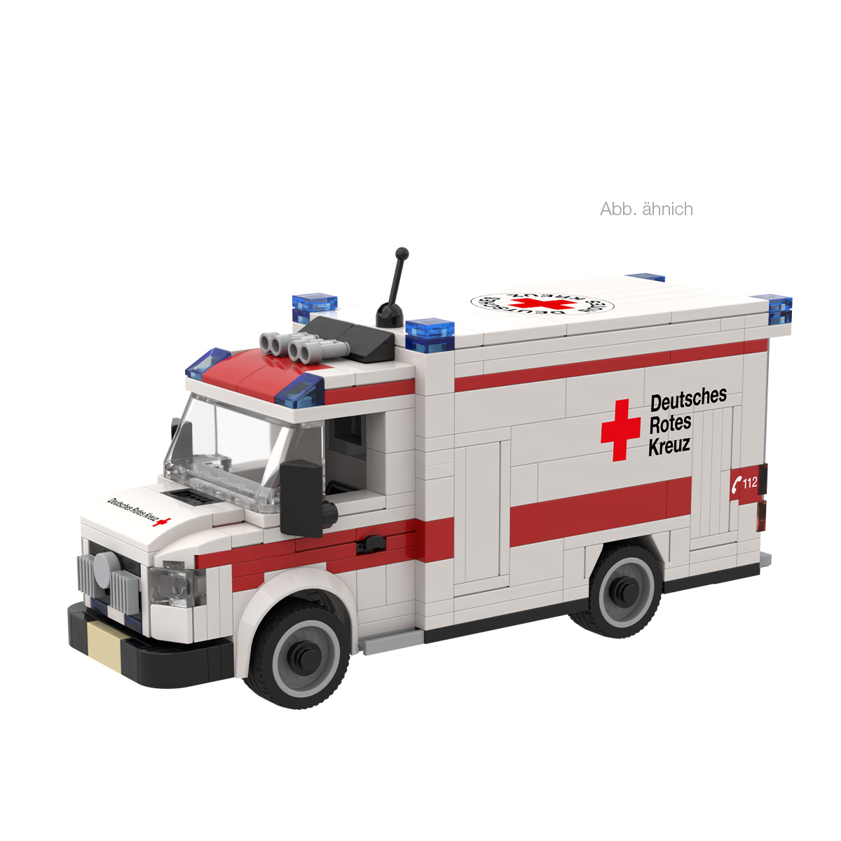 Rettungswagen aus Klemmbausteinen im DRK-Design