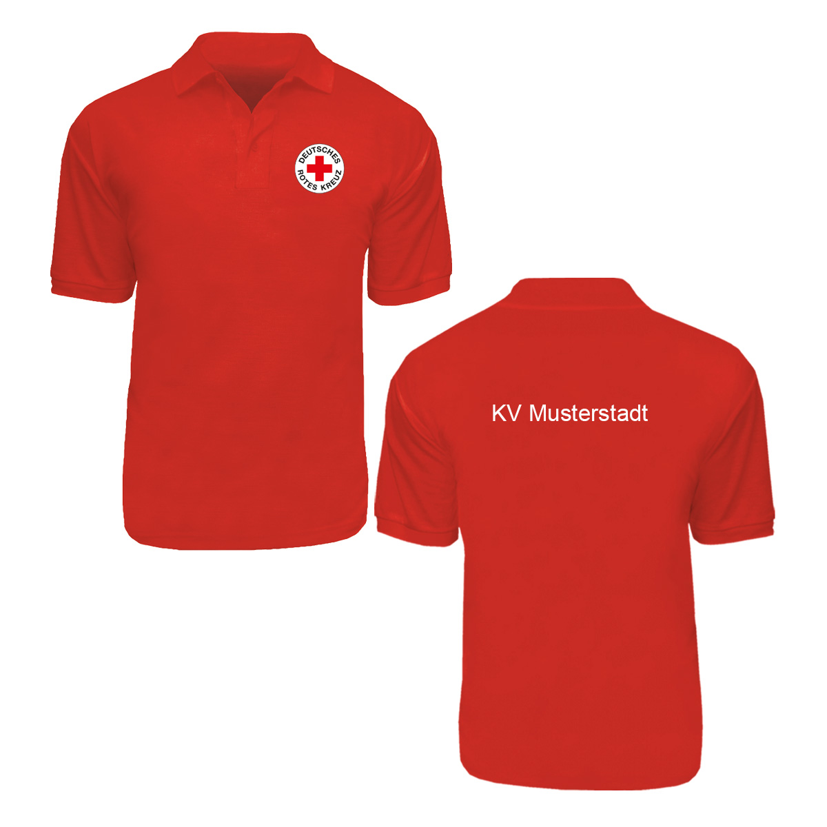 Poloshirt rot, Stick Rundlogo und Zusatzzeile hinten Poloshirt rot mit Stick Rundlogo und Zusatzzeile hinten
