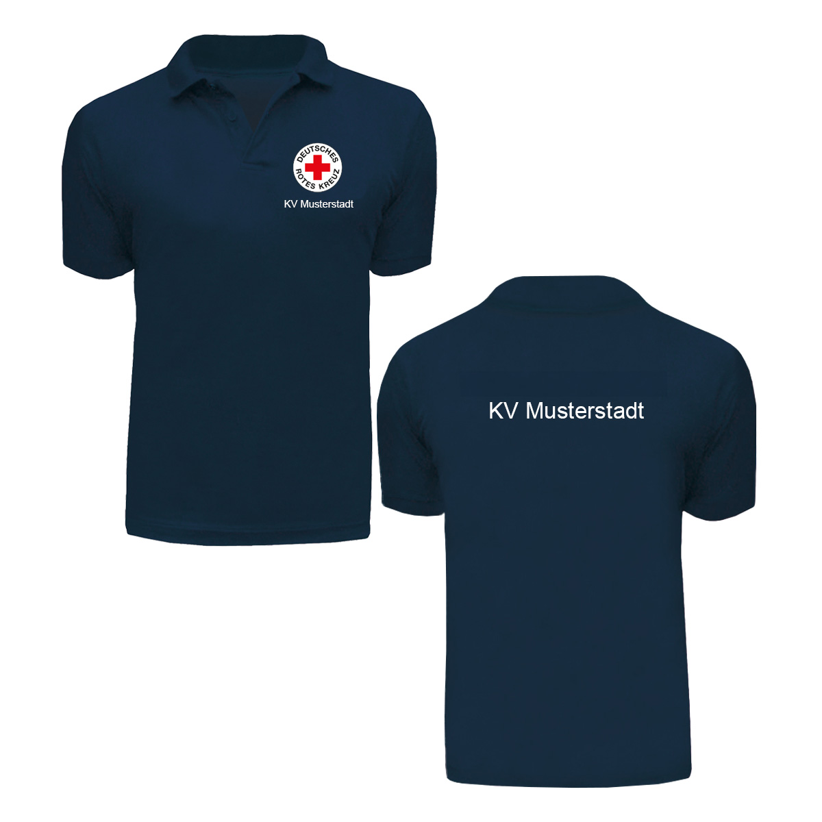 Poloshirt navy, Stick Rundlogo und Zusatzzeile vorn und hinten Poloshirt navy mit Stick Rundlogo und Zusatzzeile vorn und hinten
