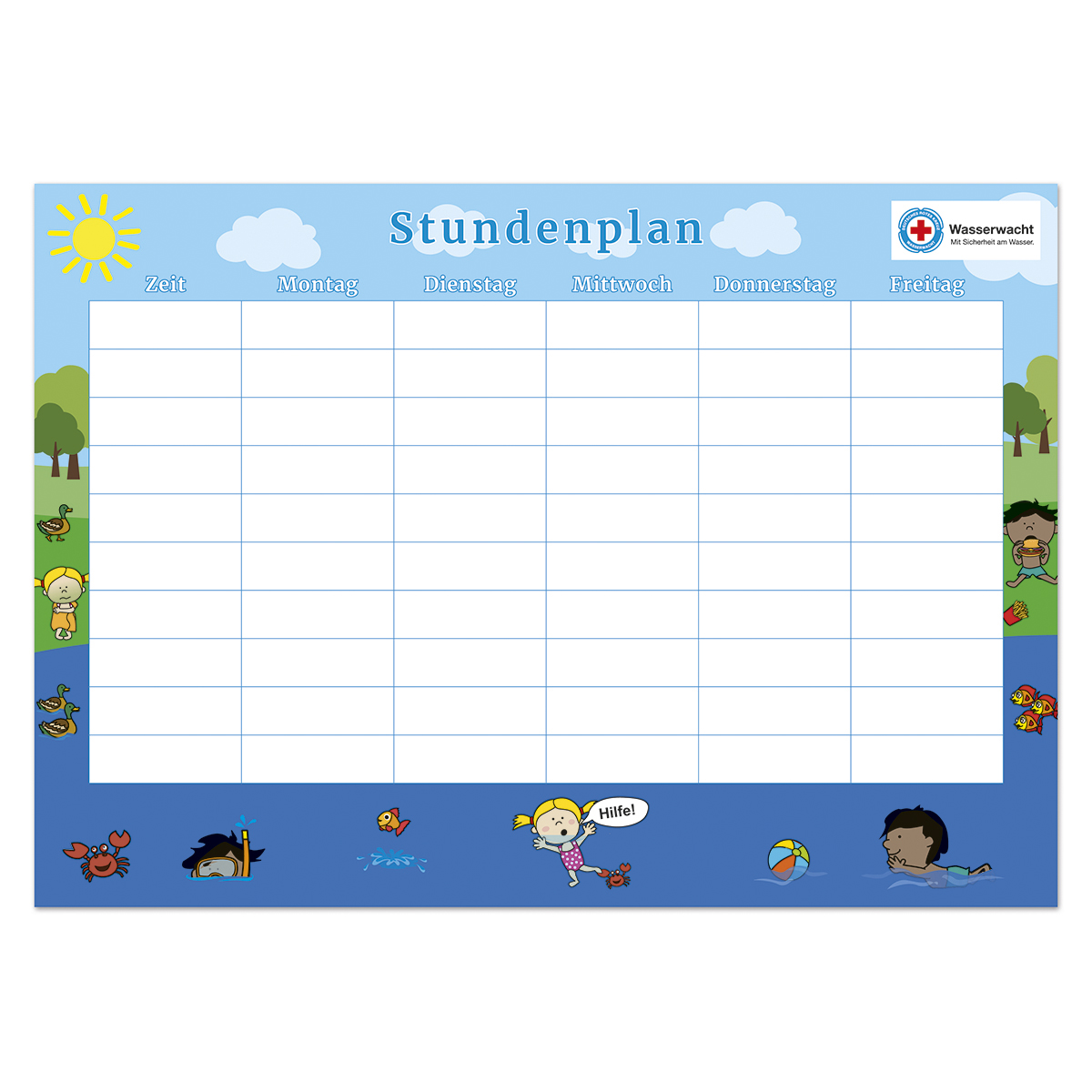 Stundenplan Wasserwacht, mit Ausmalbild auf der Rückseite , VE = 10 Stück Stundenplan Wasserwacht, mit Ausmalbild auf der Rückseite , VE = 10 Stück