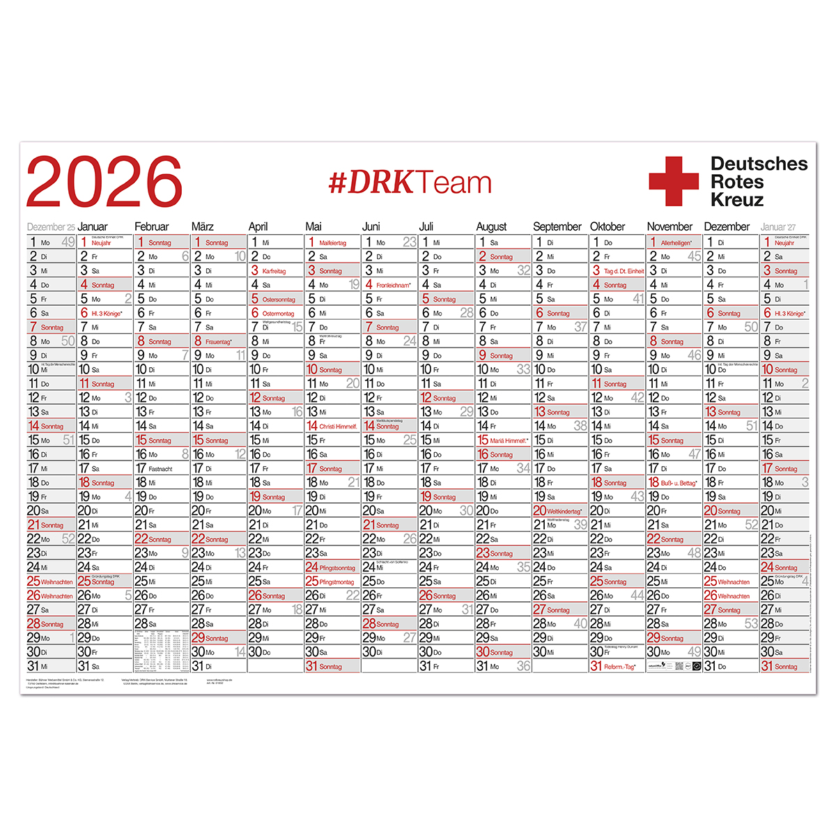 Jahreswandplaner 2026, VE = 10 Stück Jahreswandplaner 2026 mit VE = 10 Stück