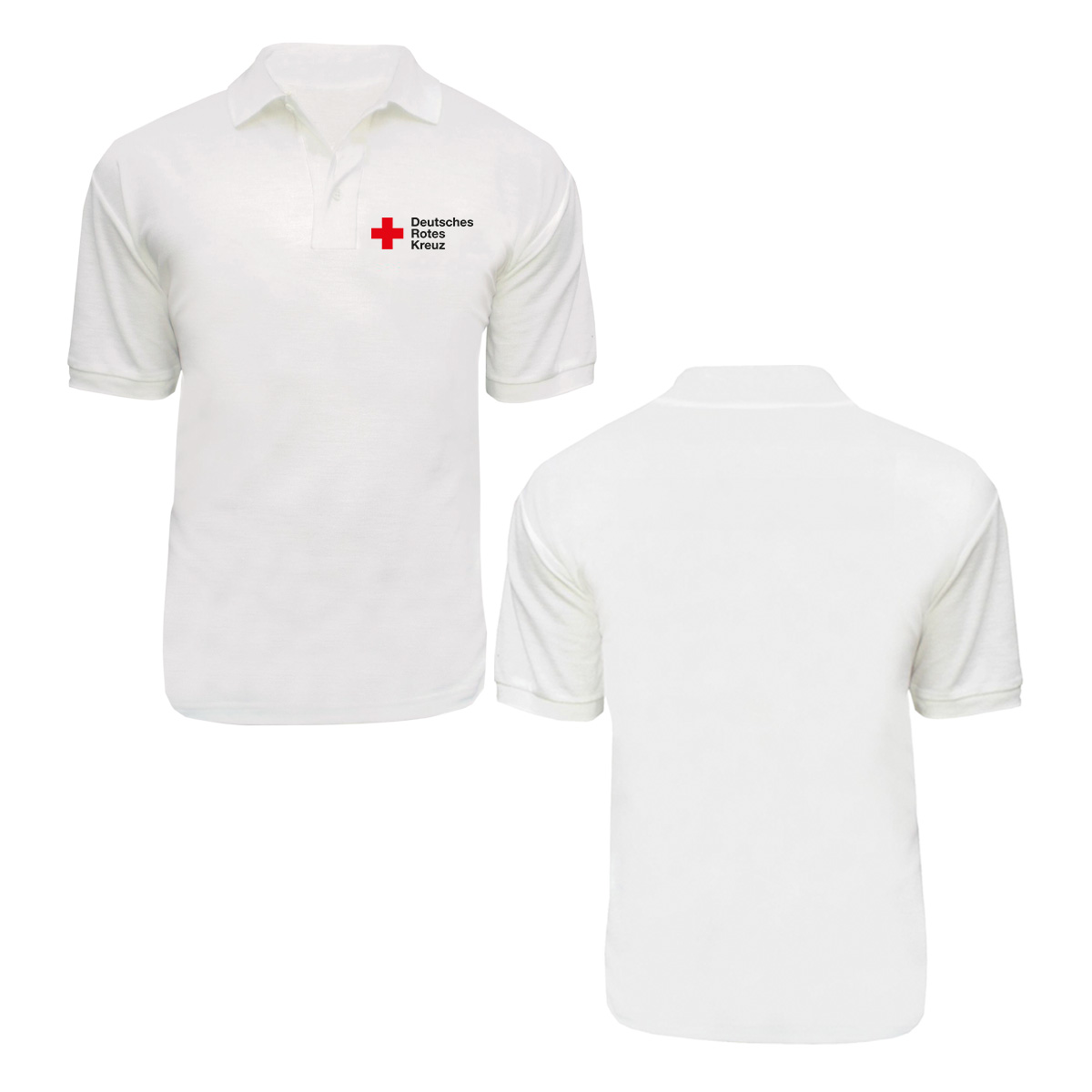 Poloshirt weiß mit Stick Kompaktlogo und Zusatzzeile hinten