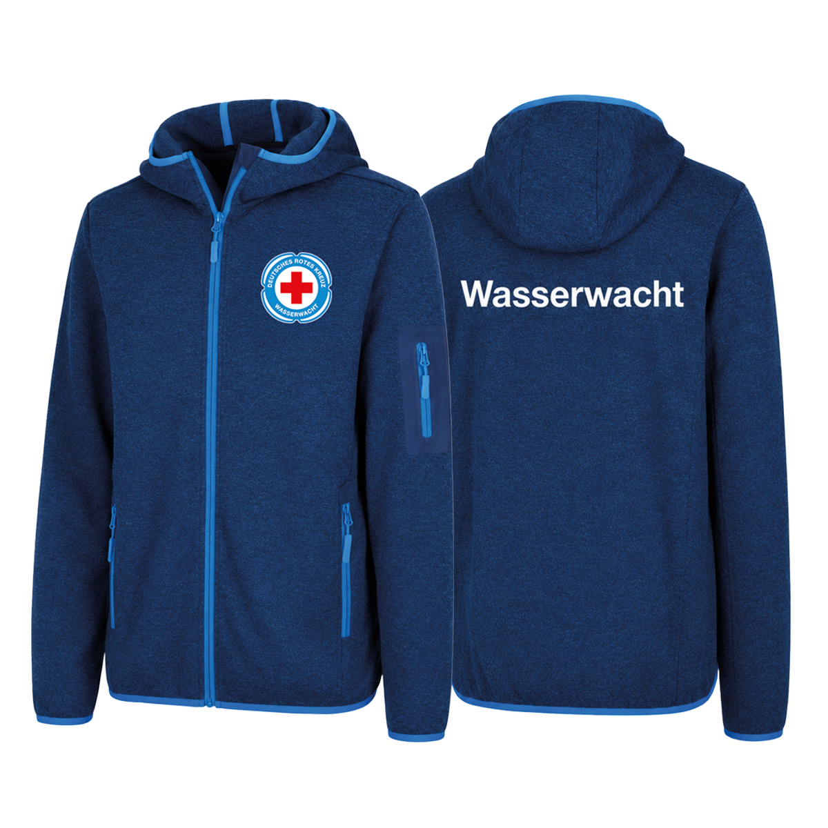 Wasserwacht Hoodie, Zweiteiliger Hoodie, Reißverschluss Hoodie, Kapuzenjacke, Kragenfarbe Blau