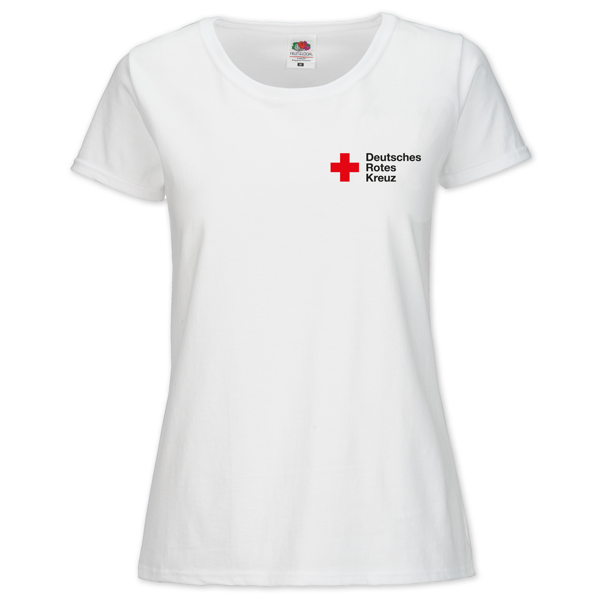 T-Shirt für Damen mit weiß und navy Druck DRK-Kompaktlogo