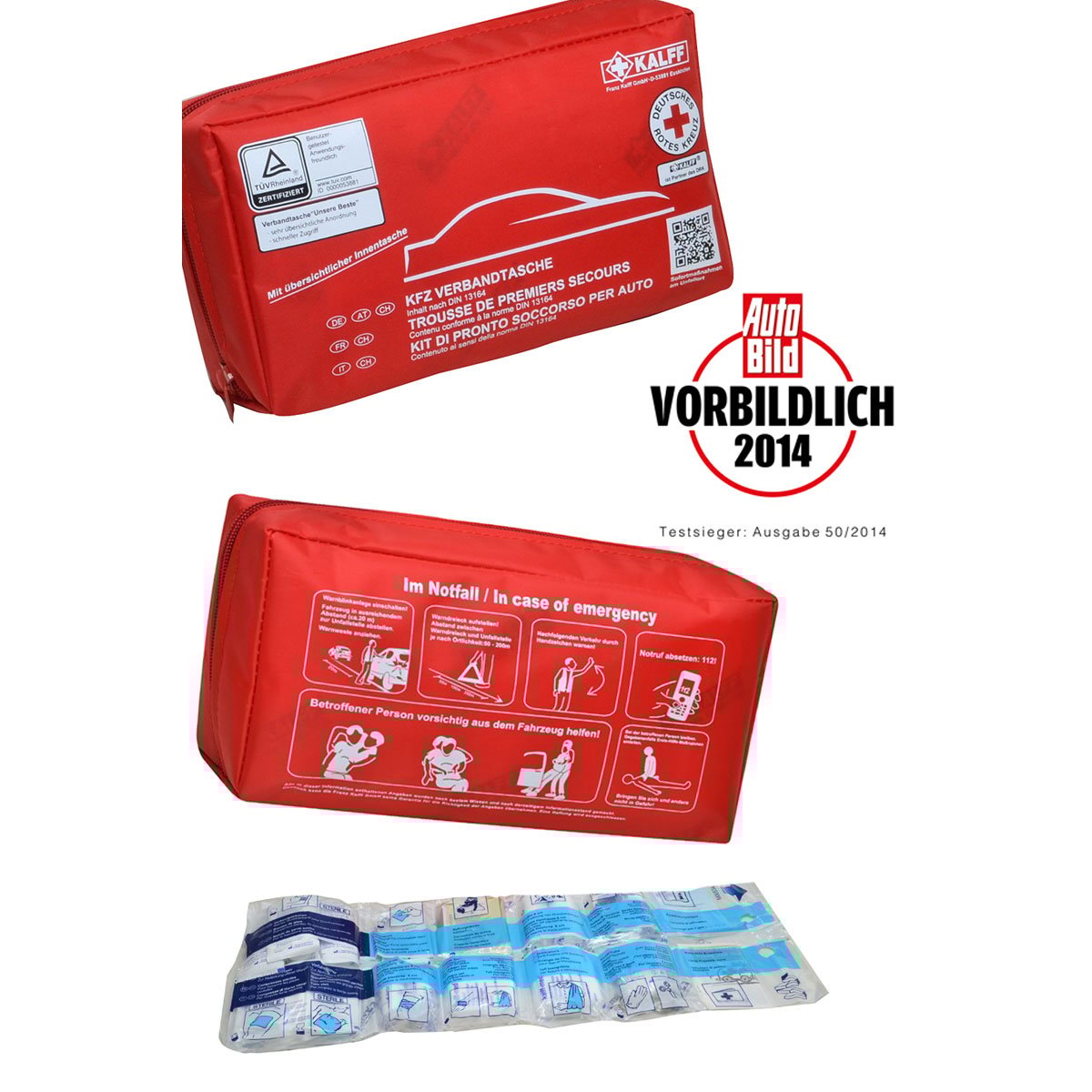 KFZ-Verbandtasche, Nylon, DIN 13164 : 2022, Testsieger Auto Bild KFZ-Verbandtasche mit Nylon, DIN 13164 : 2022, Testsieger Auto Bild