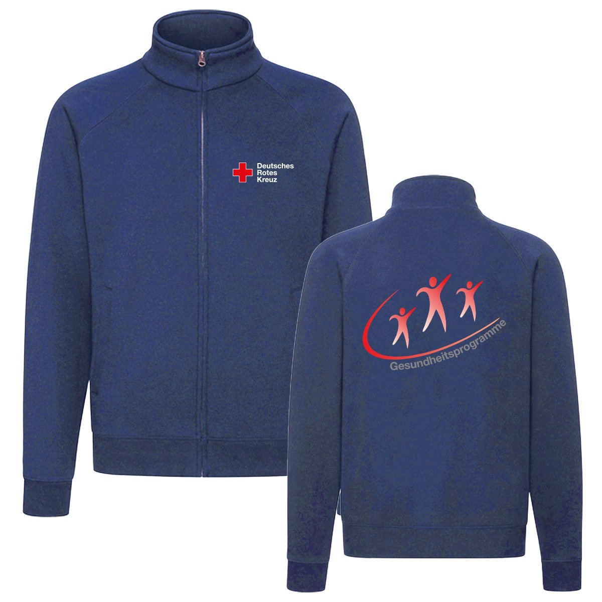 Sweatjacke DRK-Gesundheitsprogramme, mit Druck DRK-Kompaktlogo und Wohlfahrt Logo Sweatjacke DRK-Gesundheitsprogramme, mit Druck DRK-Kompaktlogo und Wohlfahrt Logo