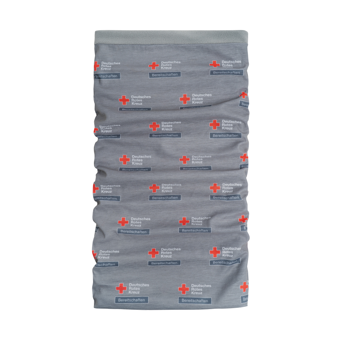 Schlauchtuch, grauer Stoff, Allover-Logodruck, rotes Kreuz, Stretchmaterial