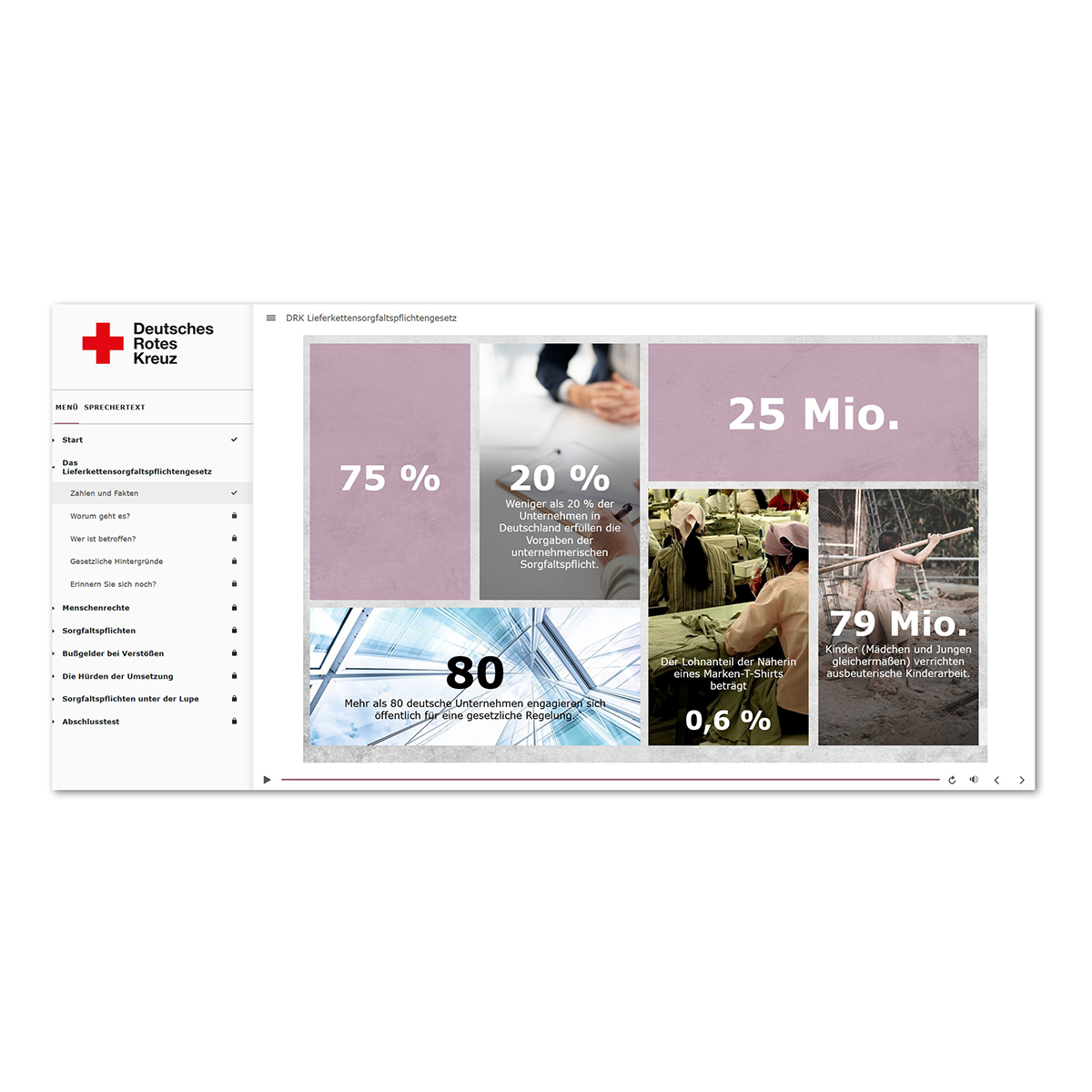 Rotes Kreuz Logo, Webseite UI, Infografik, pinkfarbene Paneele, Bildcollage