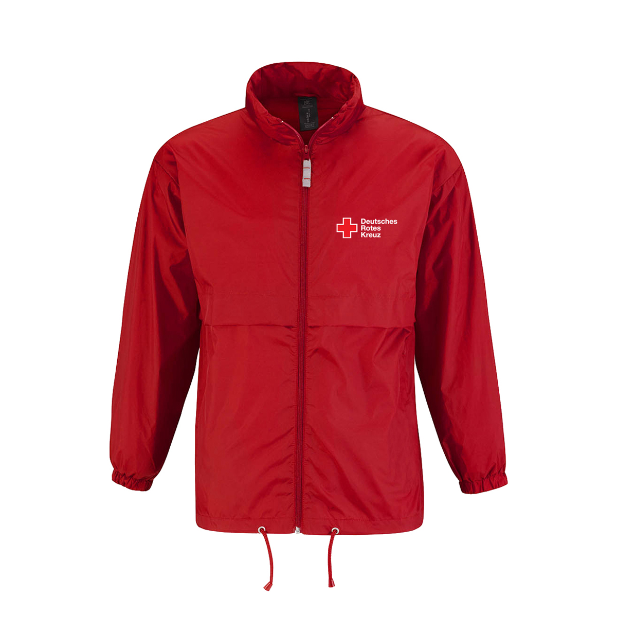 Regenjacke rot mit Druck Kompaktlogo beidseitig
