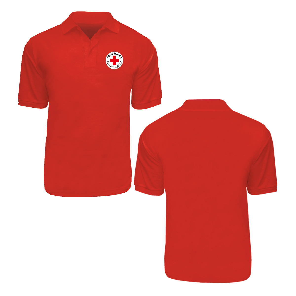Poloshirt rot mit Druck Rundlogo und Zusatzzeile hinten