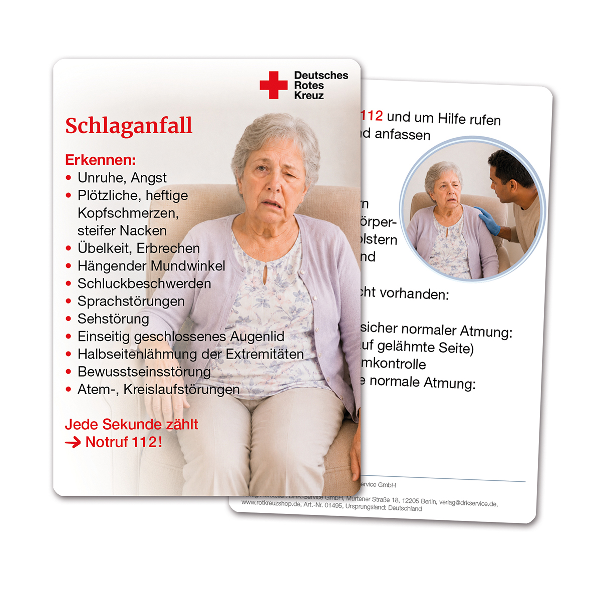 Schlaganfall, Notfallkarte, Ältere Frau, Medizinische Infobroschüre, 112 Notruf