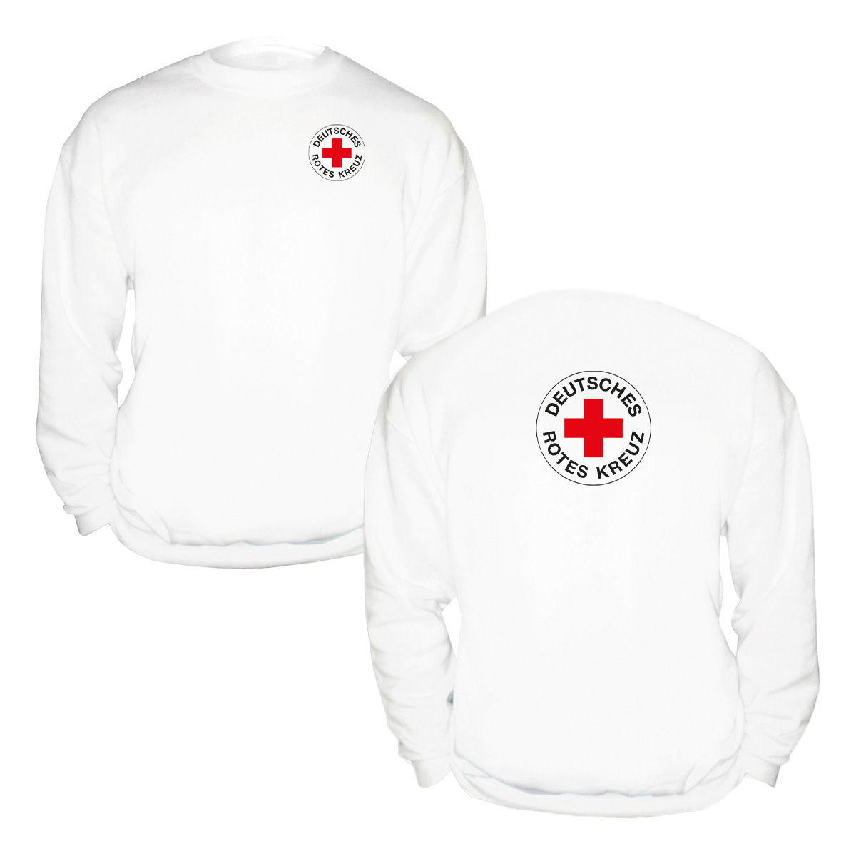 Sweatshirt weiß mit Druck Rundlogo beidseitig und Zusatzzeile hinten