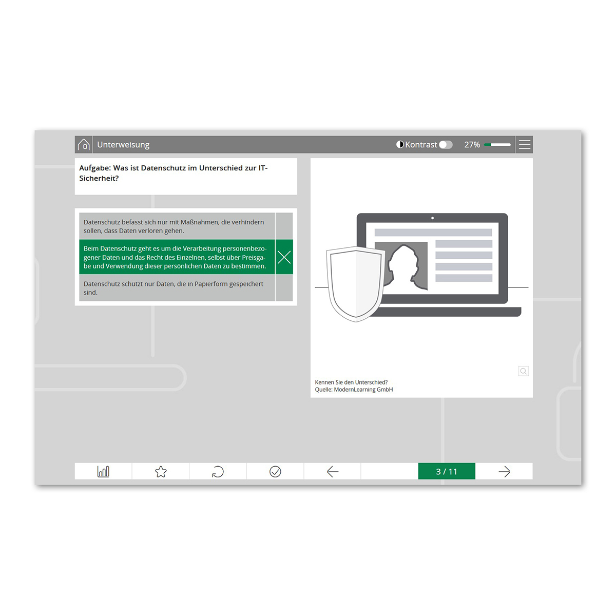 e-learning, Schulung, Datenschutz, Laptop, Illustration