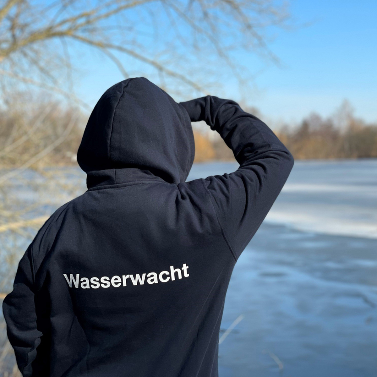 Kapuzensweatshirt mit navy, Druck Wasserwacht-Logo