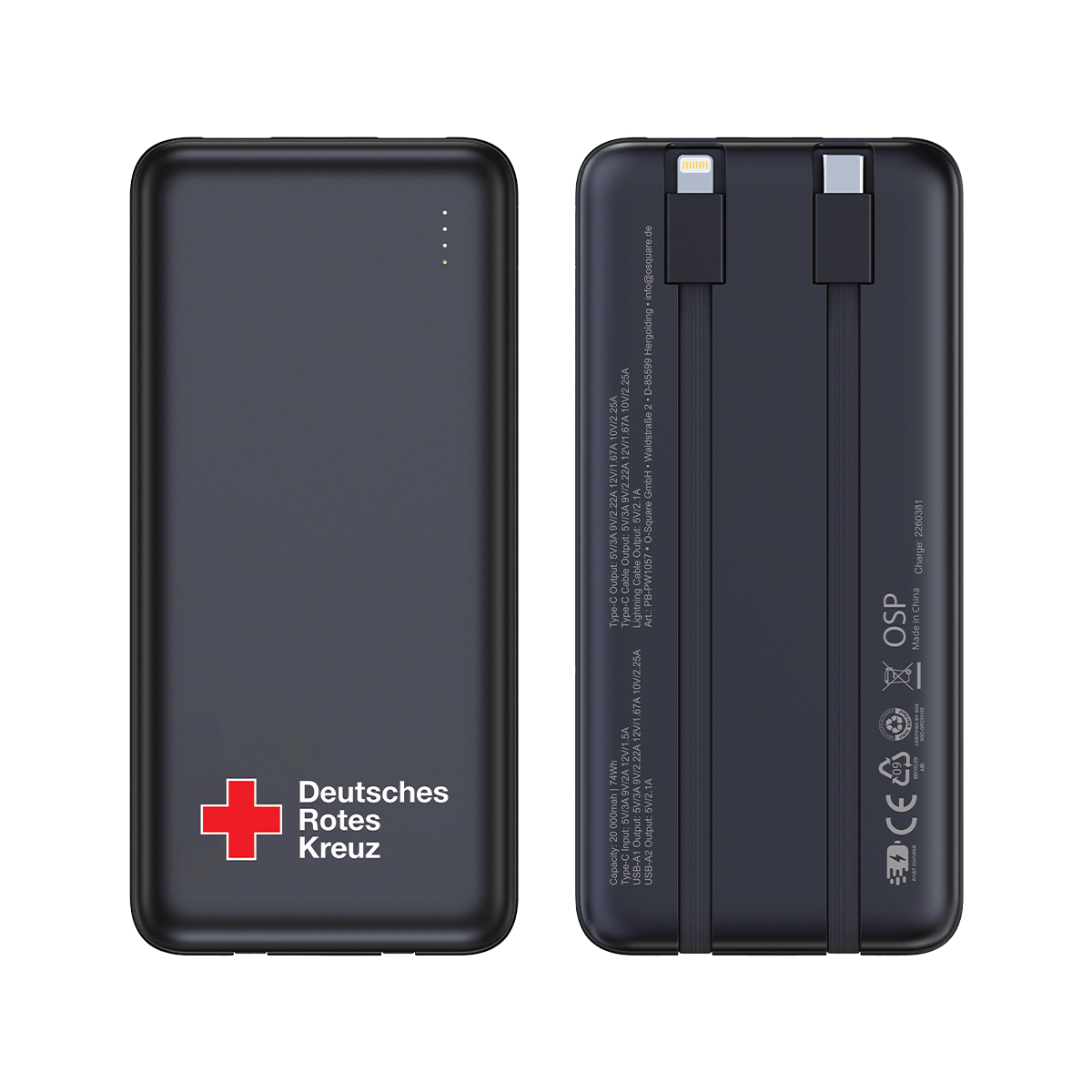 Powerbank, Tragbare Ladegerät, USB-C, iPhone-Ladeanschluss, Schwarz