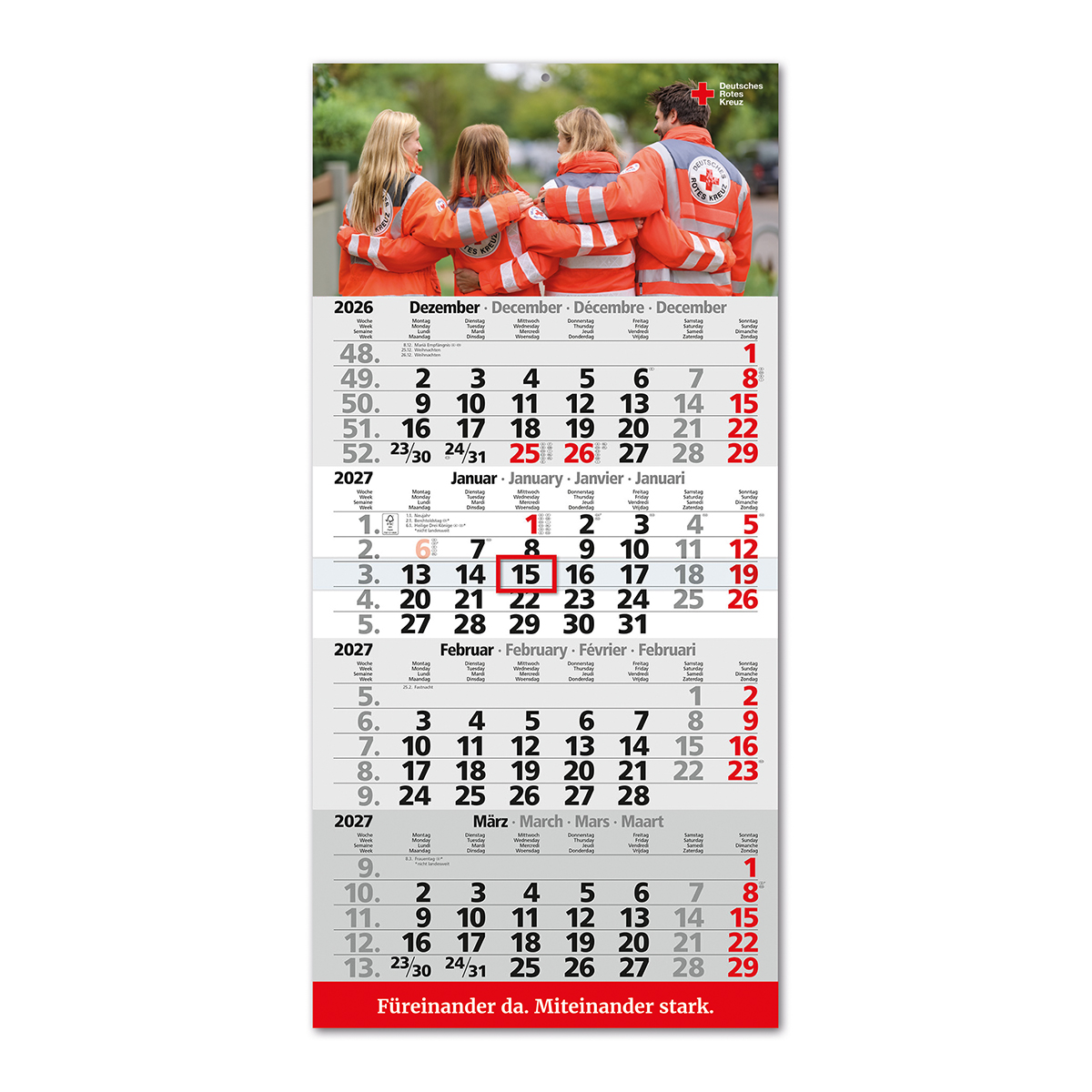 4-Monatswandkalender 2026 mit VE = 10 Stück, Kalender, Jahreskalender, Monatliche Termine, Rotkreuz, Kalendarium