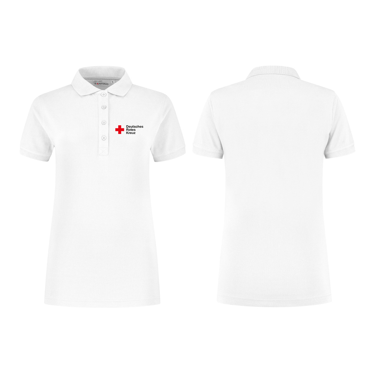 Poloshirt für Damen mit weiß und navy Stick DRK-Kompaktlogo