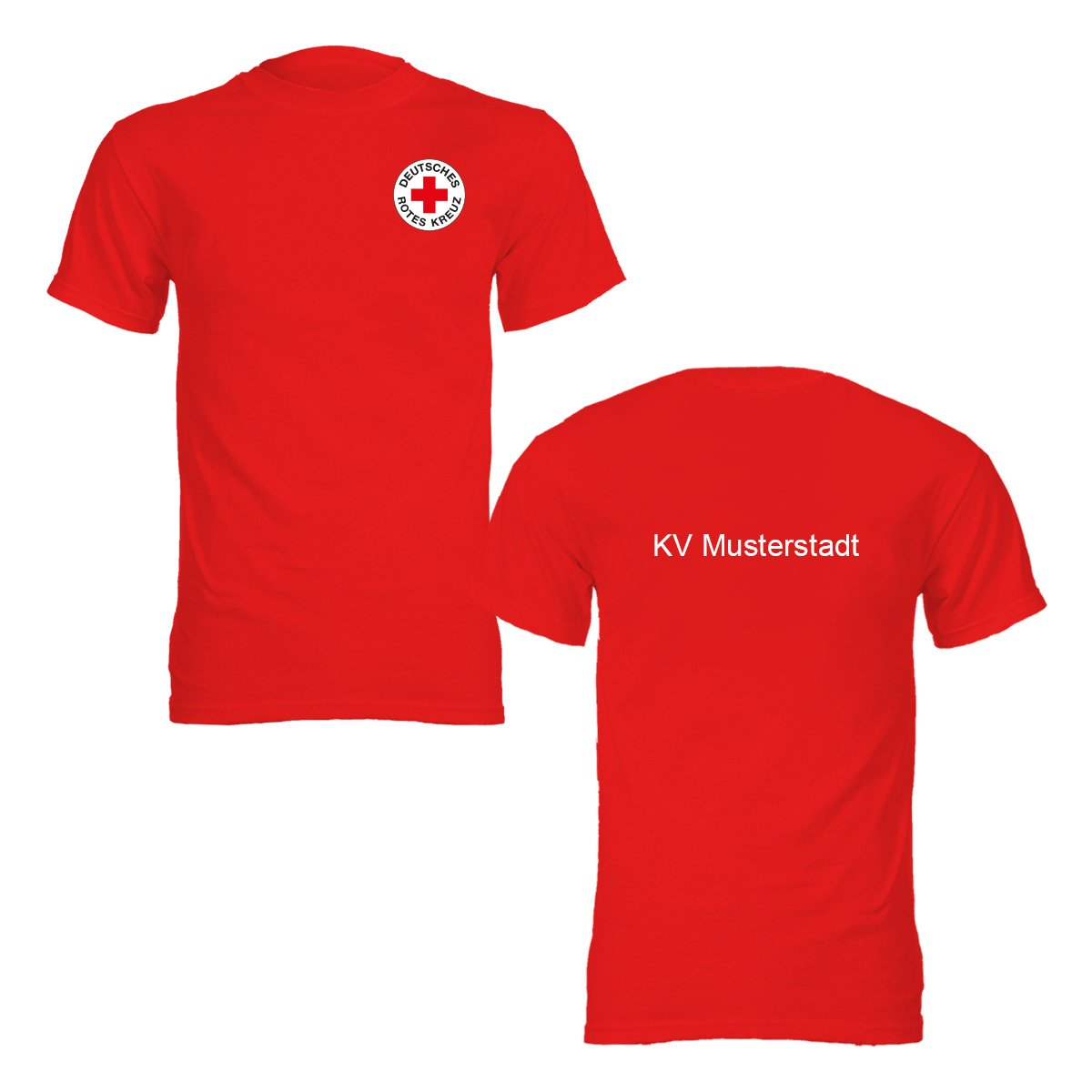 T-Shirt rot, Druck DRK-Rundlogo und Zusatzzeile hinten T-Shirt rot mit Druck DRK-Rundlogo und Zusatzzeile hinten