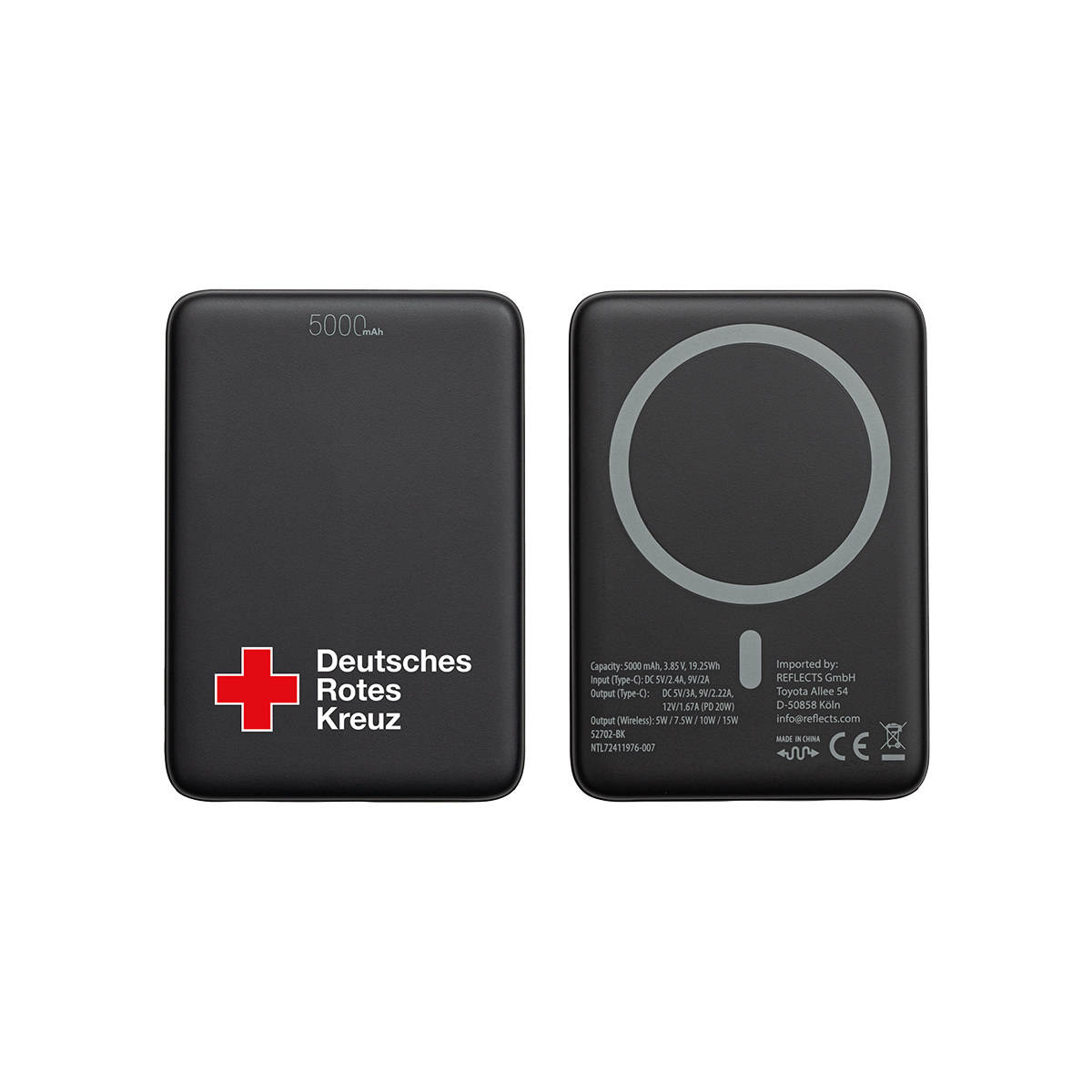 Powerbank, 5000 mAh, Dunkelgrau, Rotes Kreuz, Kompakt