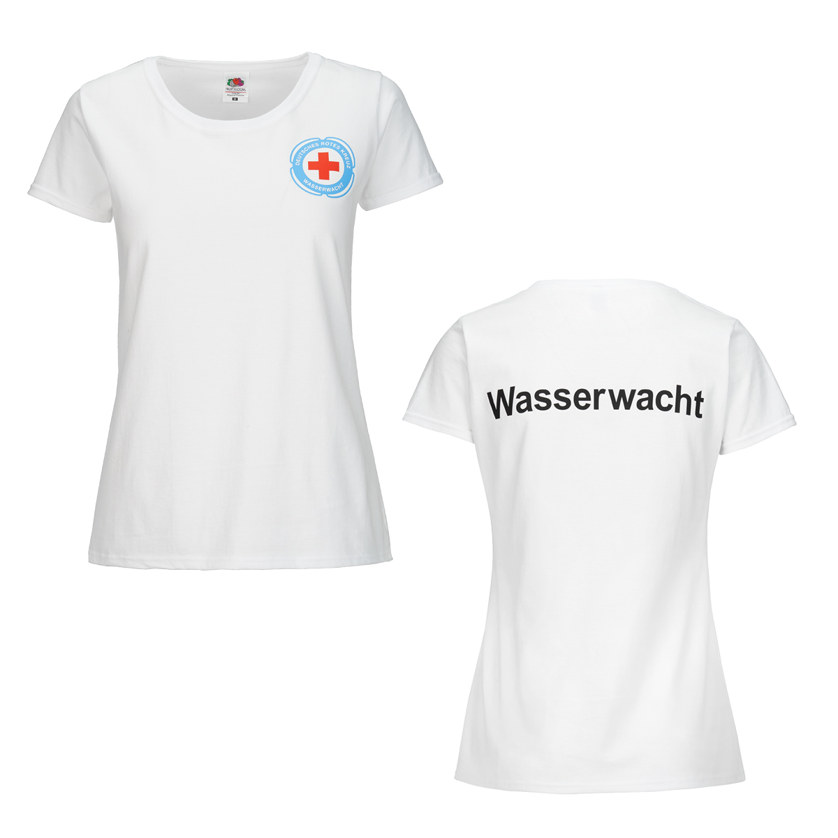 T-Shirt für Damen mit weiß und navy Druck Wasserwachtlogo