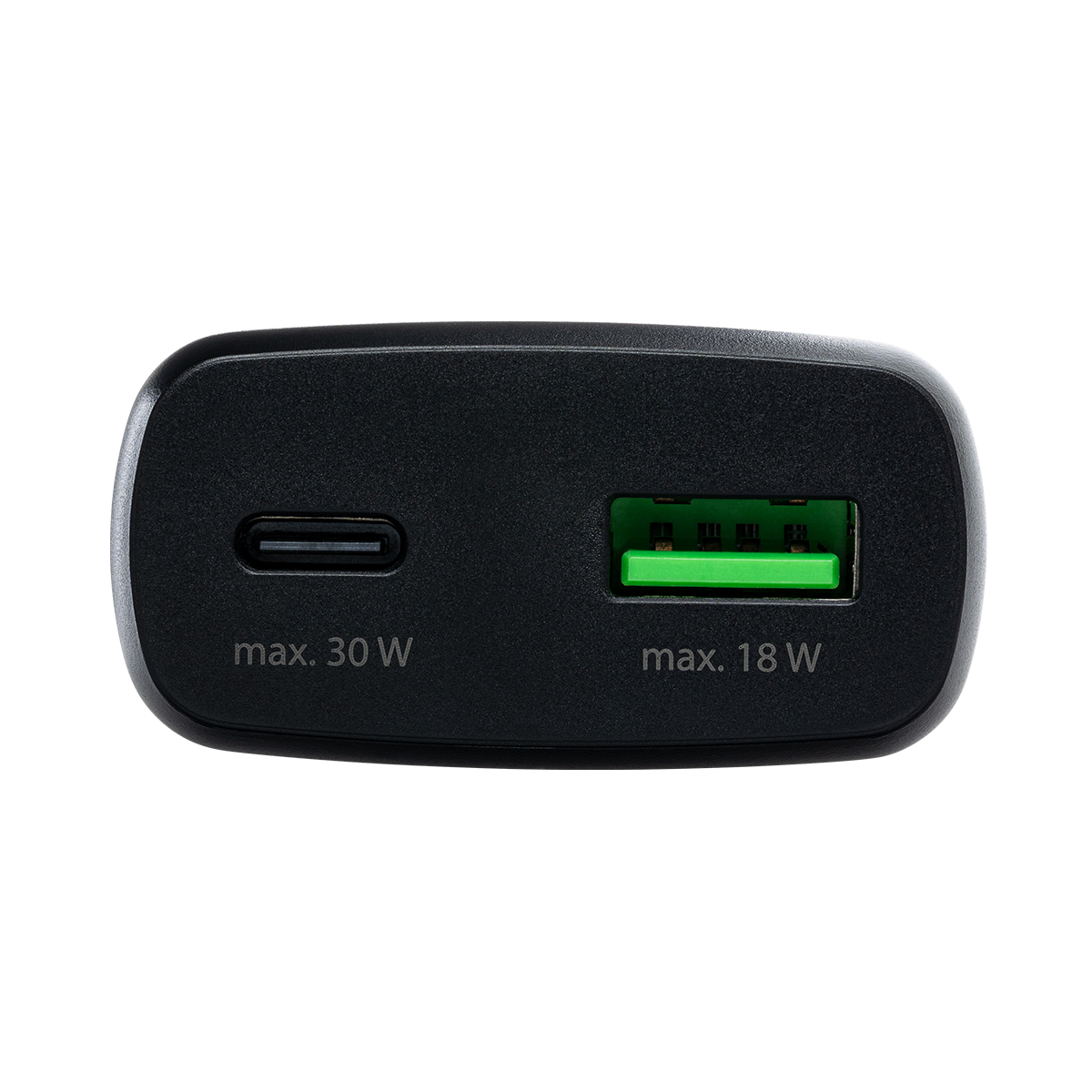 USB-C Port, USB-A Port, Stromadapter, Innenraumgerät, grüner USB-Stecker