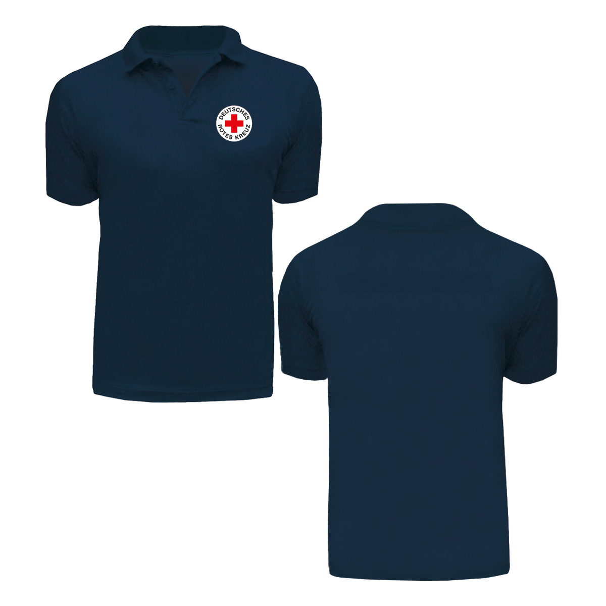 Poloshirt navy mit Stick Rundlogo und Zusatzzeile vorn und hinten