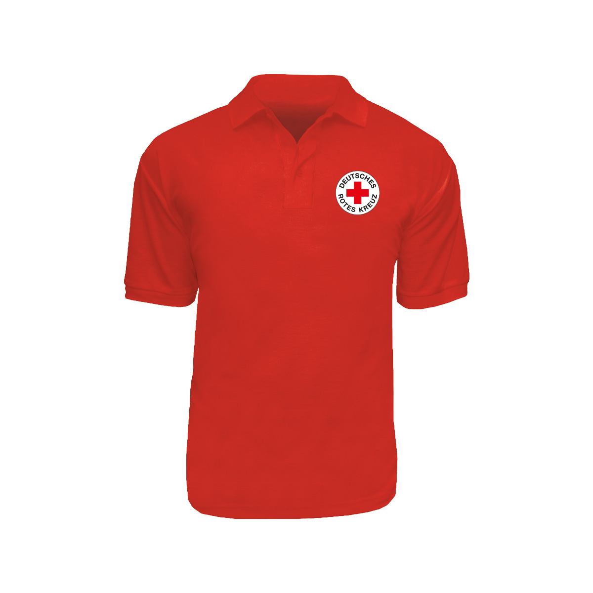 Poloshirt rot mit Stick Rundlogo und Zusatzzeile vorn