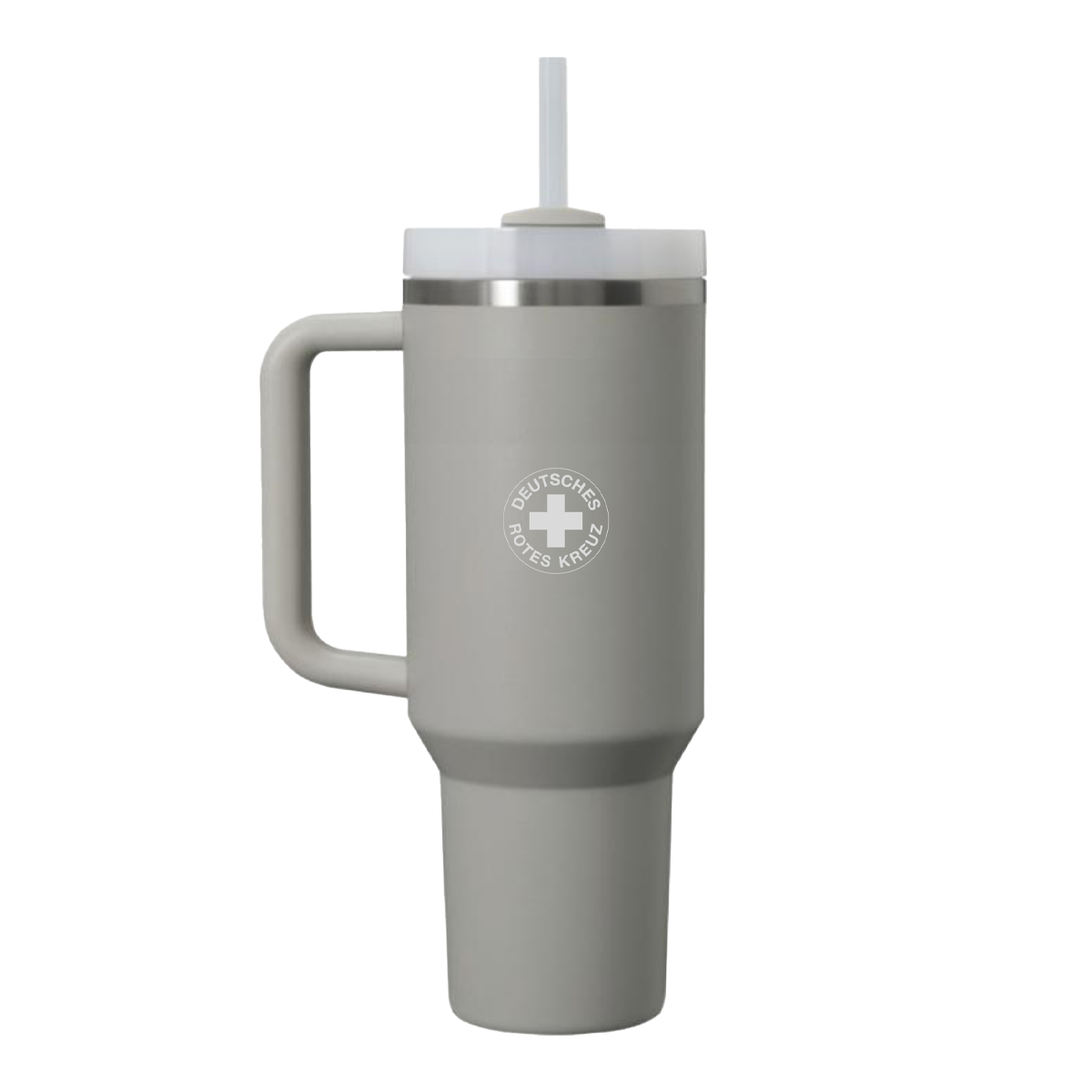 Thermobecher, Trinkhalm, Griff, Grau, Edelstahlband