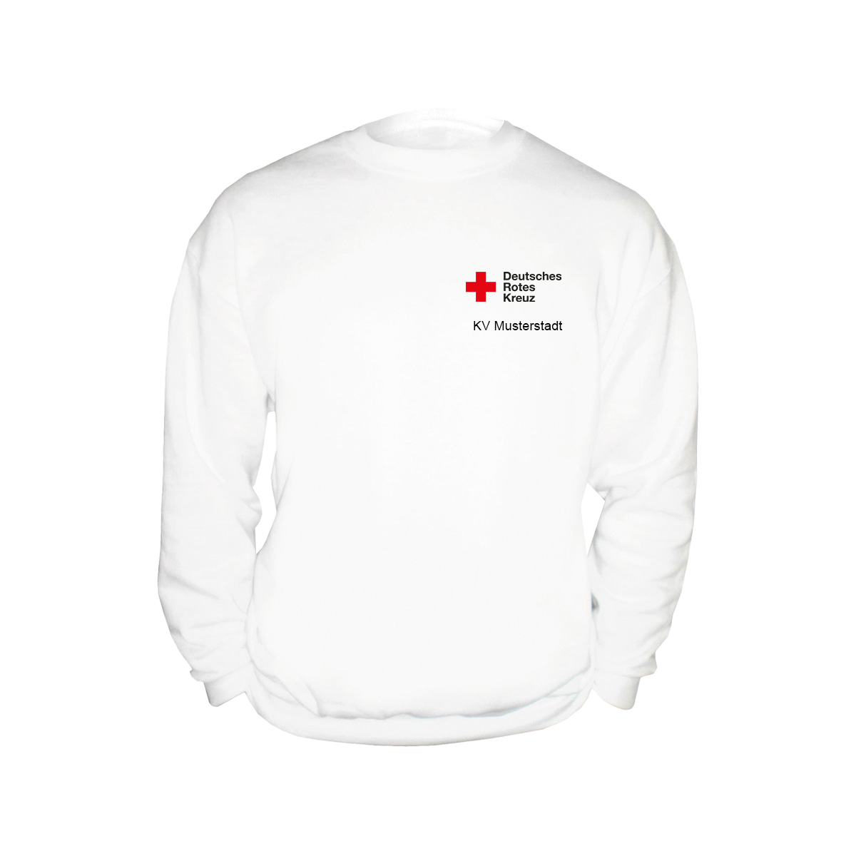 Sweatshirt weiß, Stick Kompaktlogo und Zusatzzeile vorn Sweatshirt weiß mit Stick Kompaktlogo und Zusatzzeile vorn