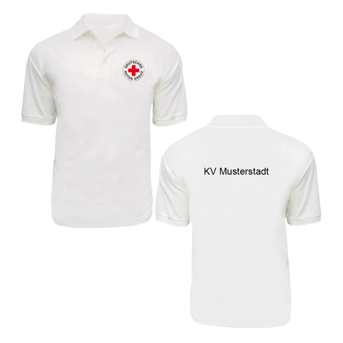 Poloshirt weiß mit Stick Rundlogo und Zusatzzeile hinten